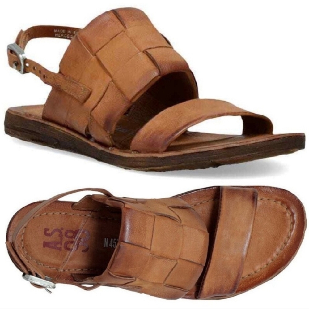 A.S.98 Rowe Slingback Flat SANDALS Size EU 41 Whiskey Brown Leather